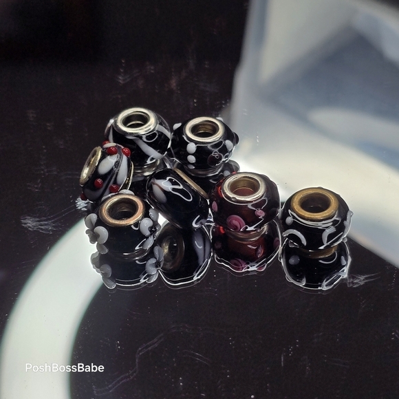 7 Metal core center glass bead fits pandora type bracelets - Picture 4 of 9